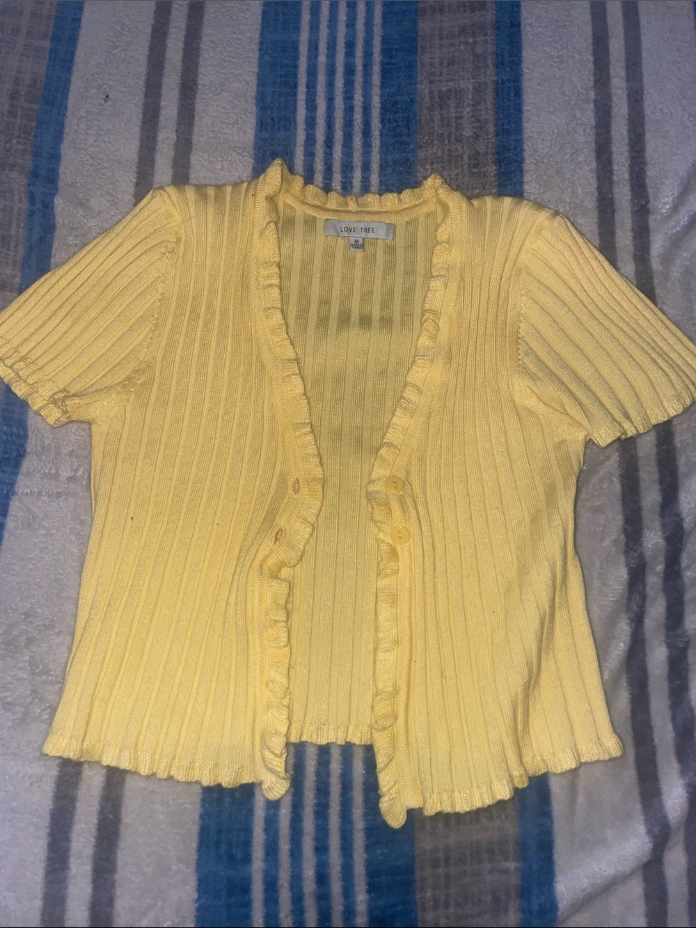 Yellow ribbed short sleeve open cardigan
